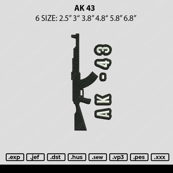 AK43 Embroidery File 6 sizes