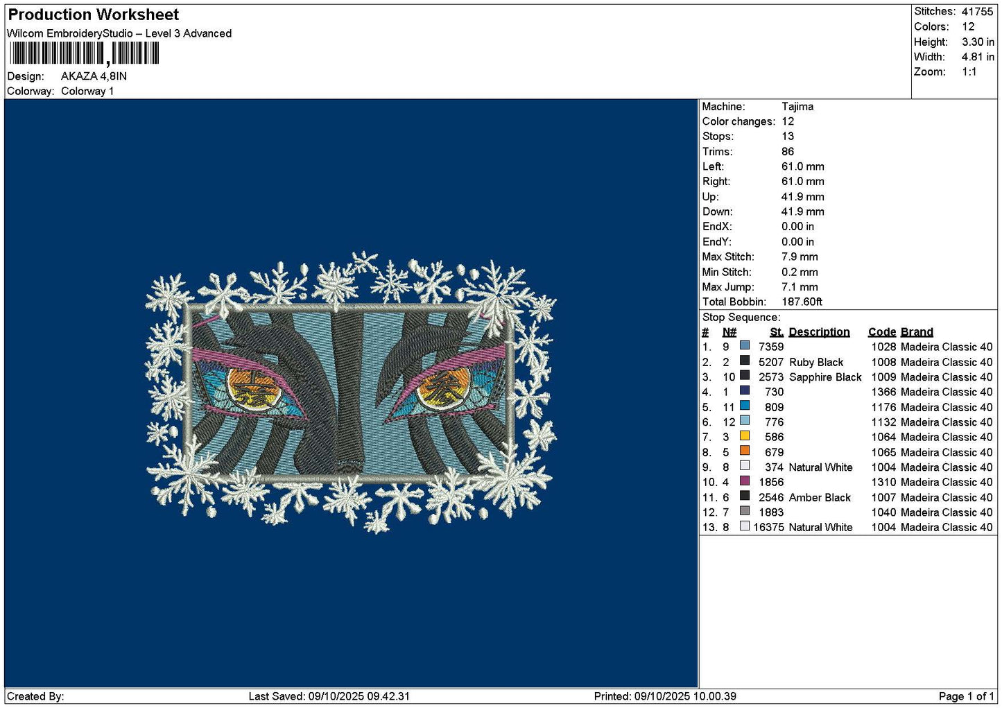 Akazasnow Embroidery File 6 sizes