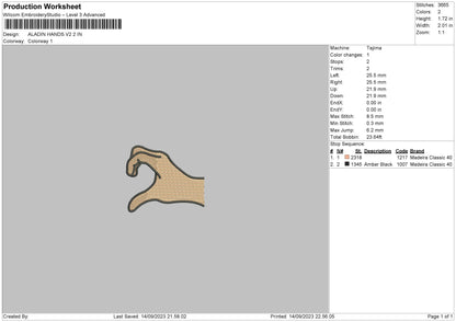 Aladin Hands V2 Embroidery File 6 sizes