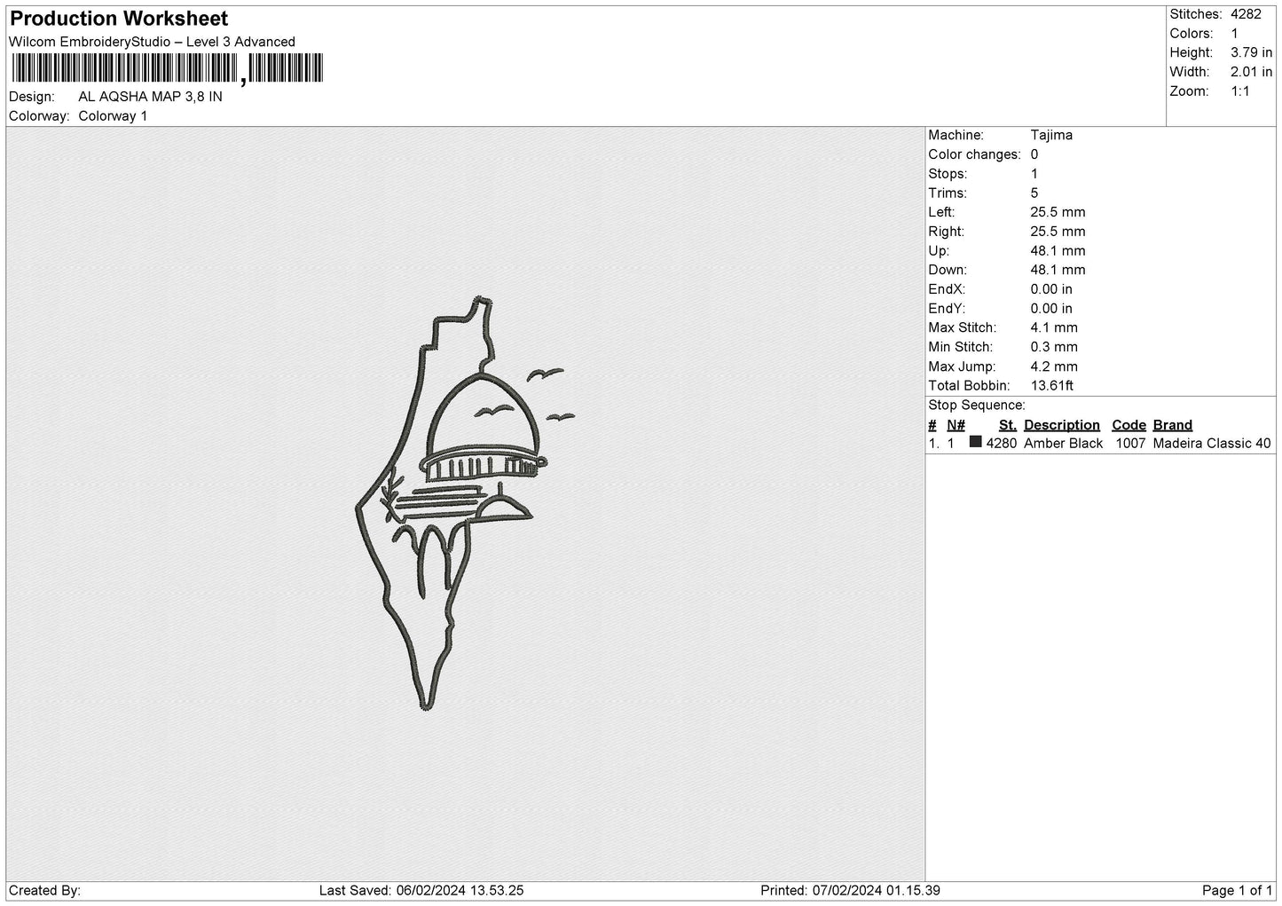 Map 0702 Embroidery File 6 sizes