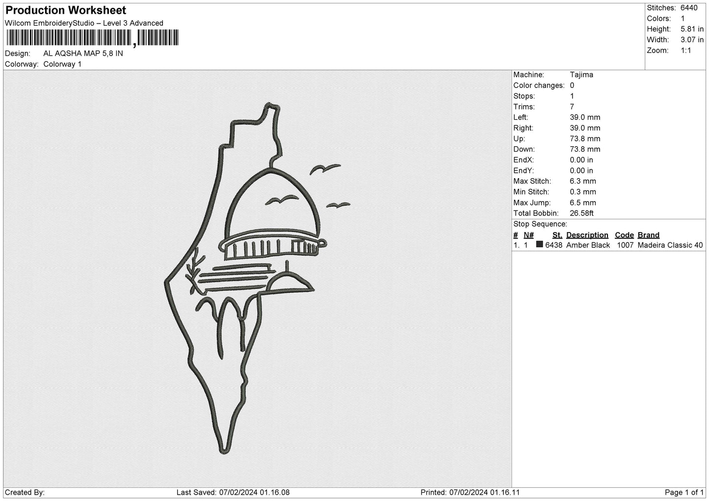 Map 0702 Embroidery File 6 sizes