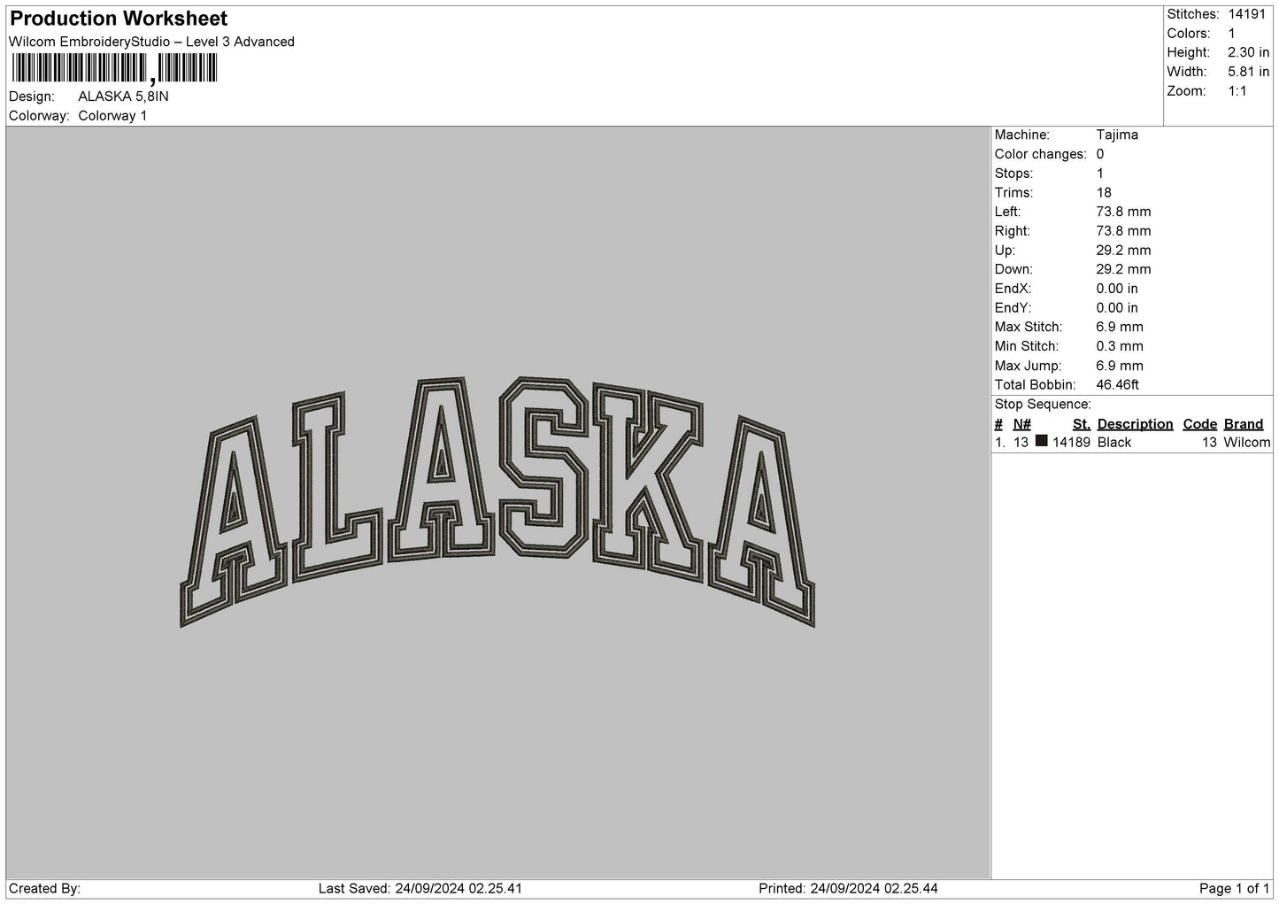 Alaskatext Embroidery File 6 sizes