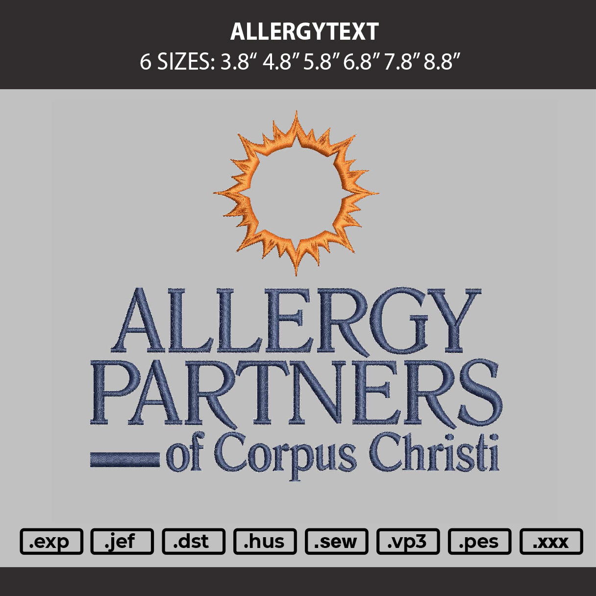 Allergytext Embroidery File 6 sizes