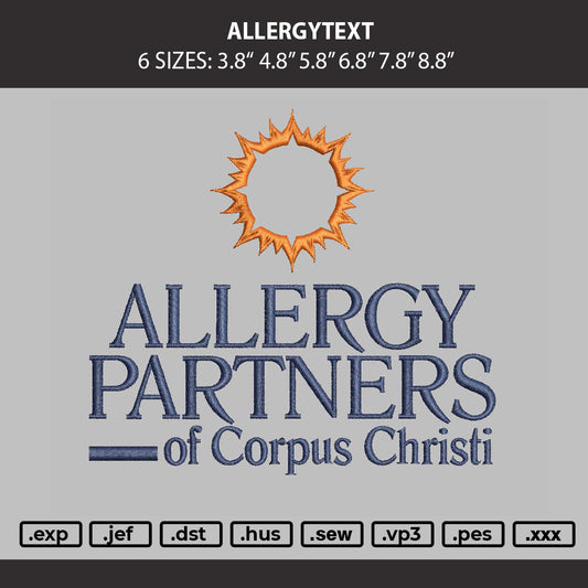 Allergytext Embroidery File 6 sizes