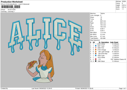Alice Embroidery File 6 sizes