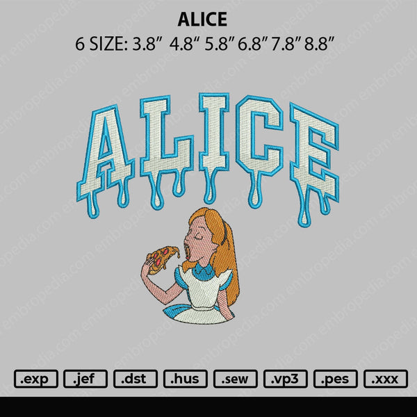 Alice Embroidery File 6 sizes