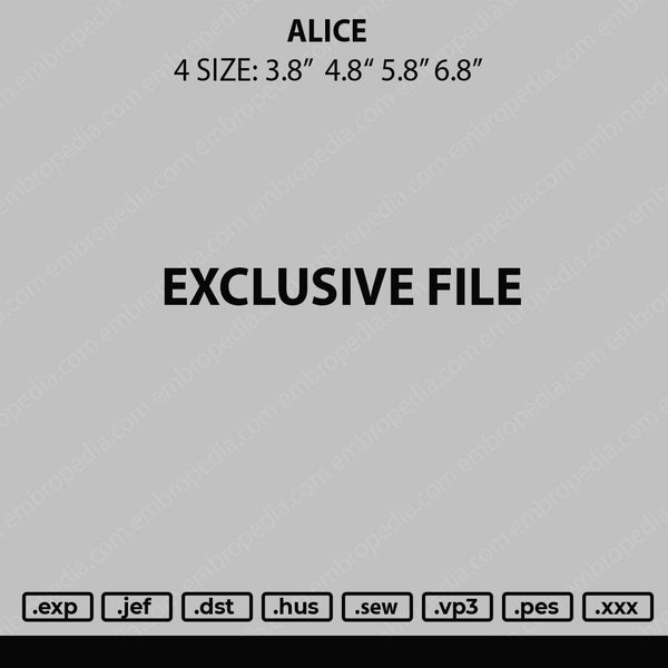 Alice Embroidery File 4 size