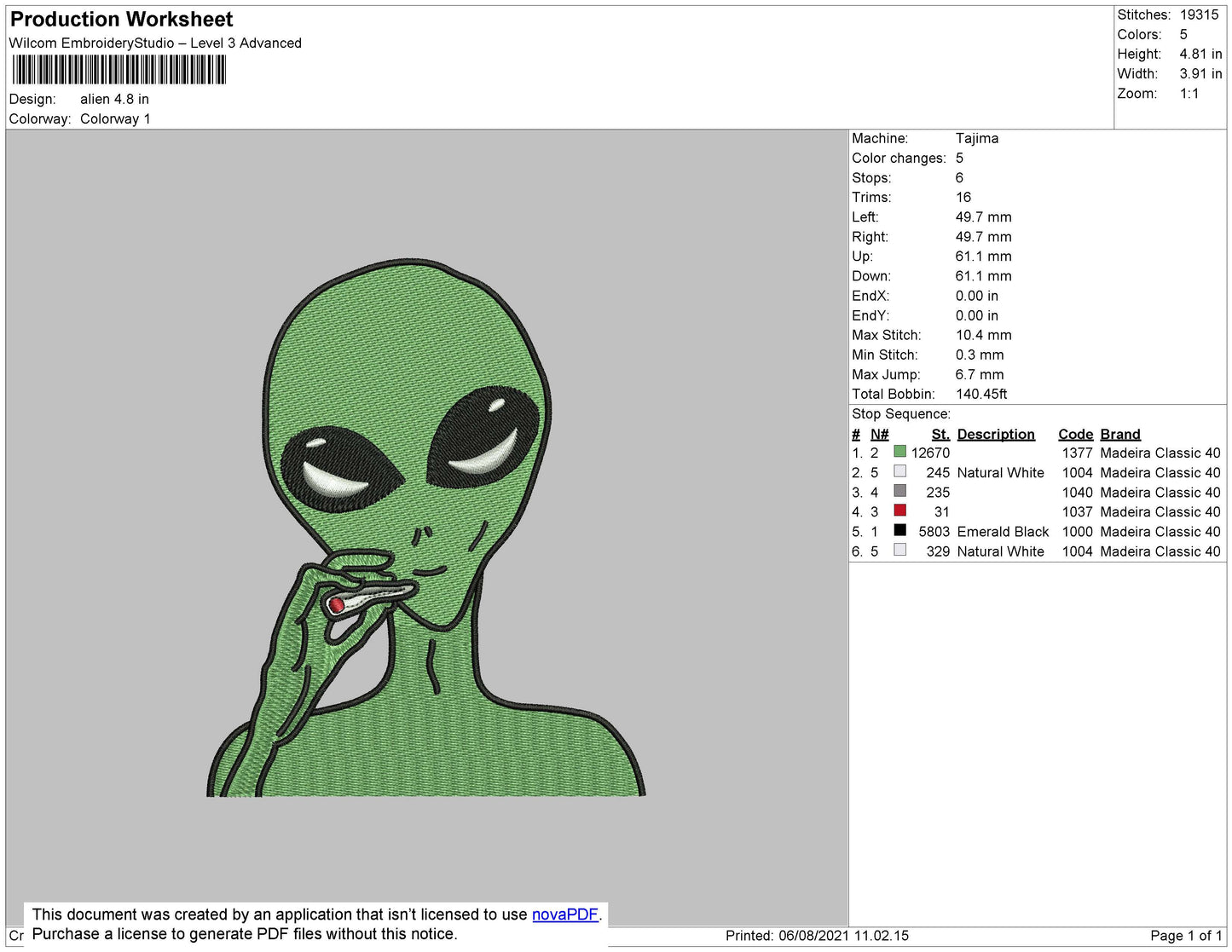 Alien 001 Embroidery File 4 size