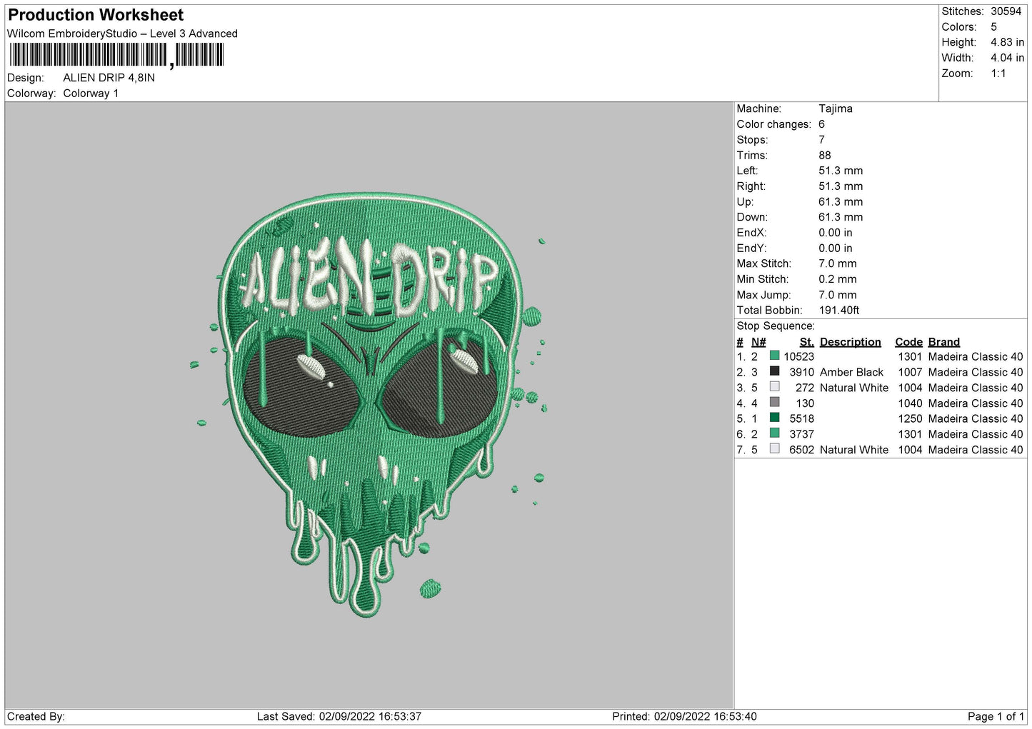 Alien Drip Embroidery File 5 sizes