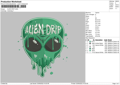 Alien Drip Embroidery File 5 sizes