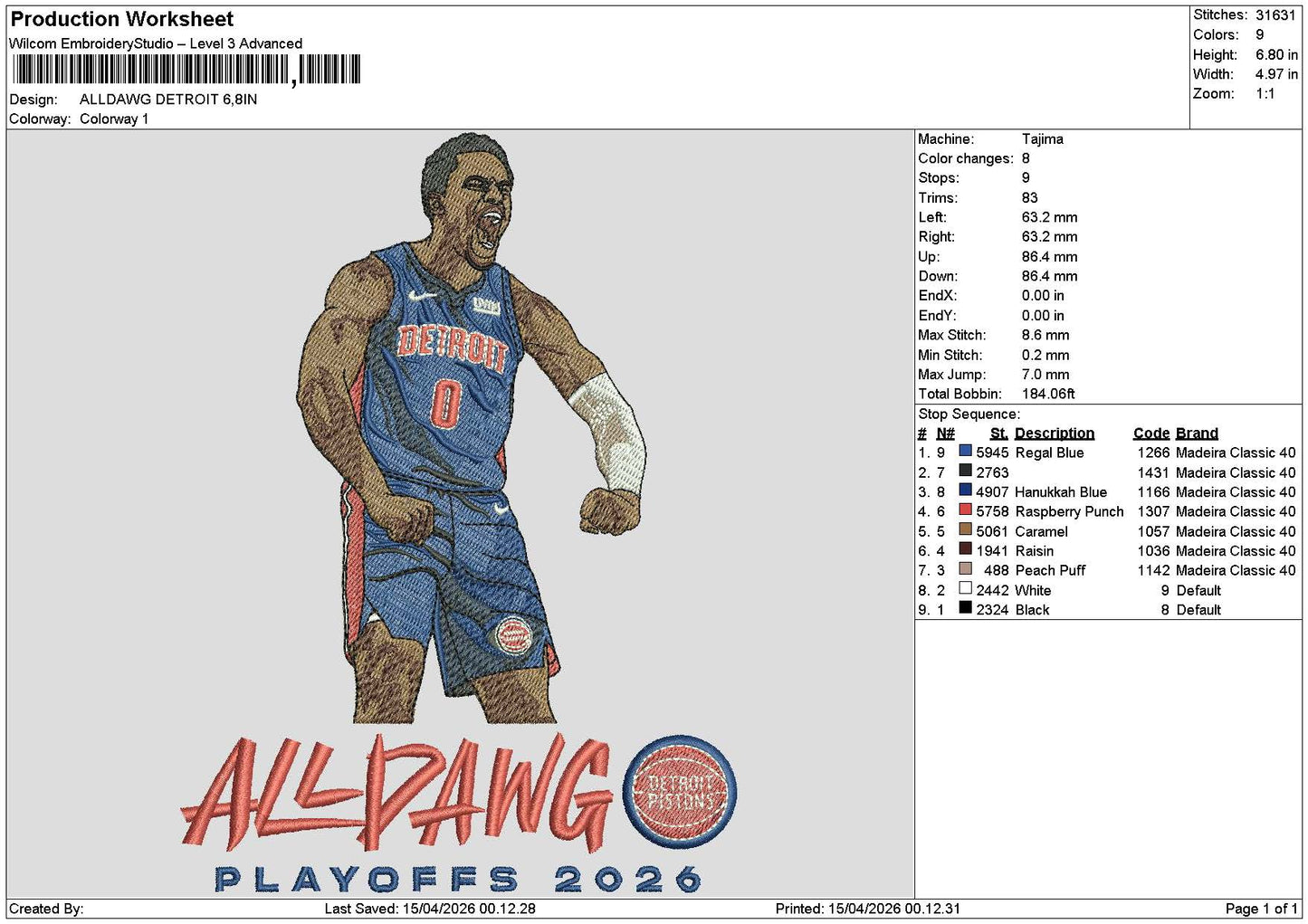 Player Text 01a Embroidery File 6 sizes