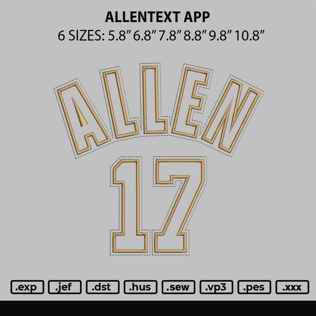 Allentext App Embroidery File 6 sizes