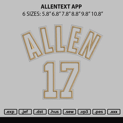 Allentext App Embroidery File 6 sizes