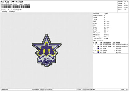 ALL STAR GAME Embroidery File 6 size