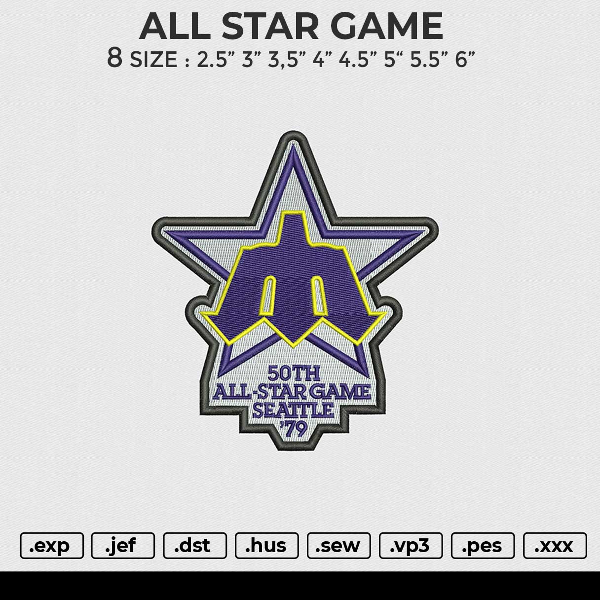 ALL STAR GAME Embroidery File 6 size