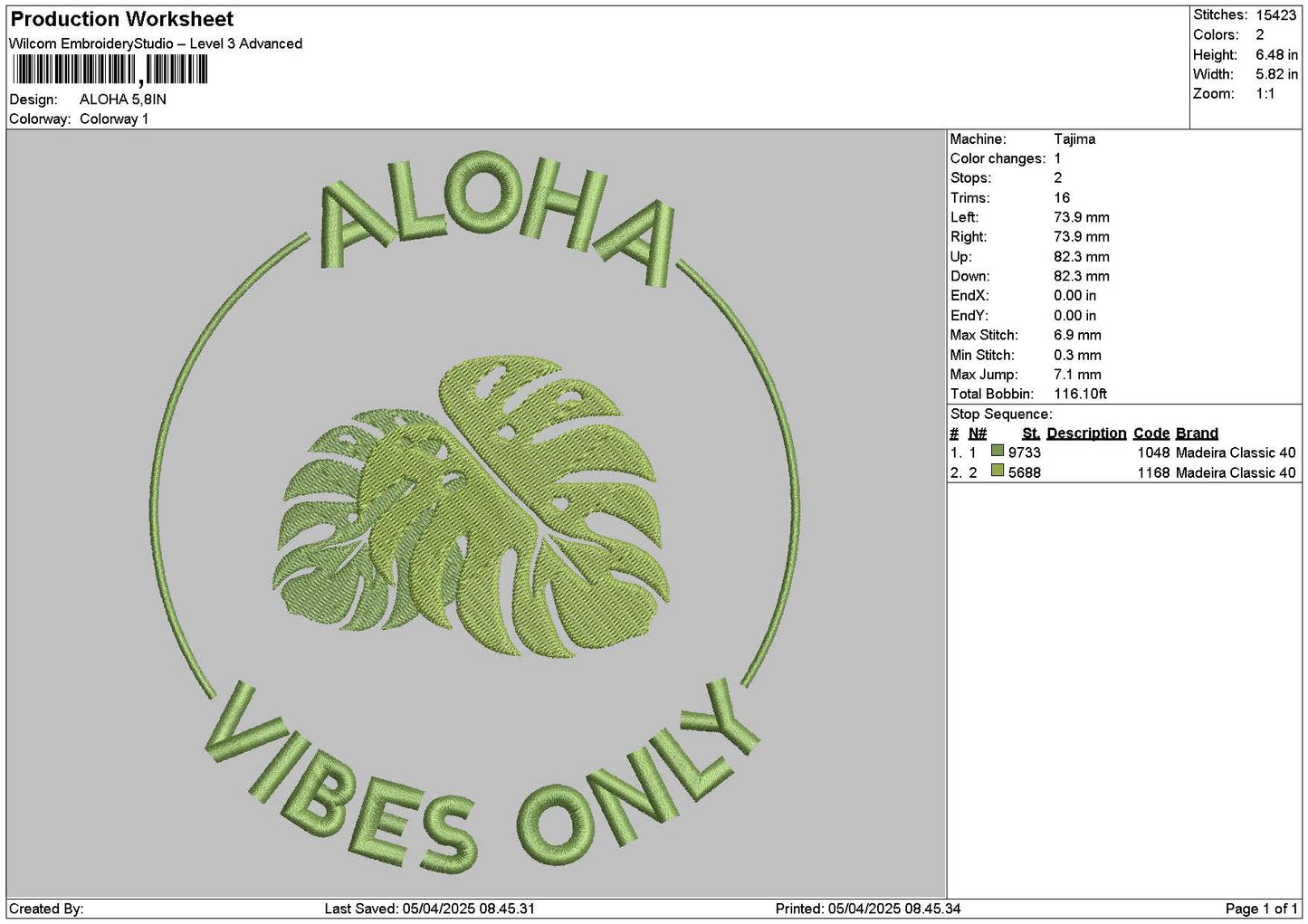 Alohatext Embroidery File 6 sizes