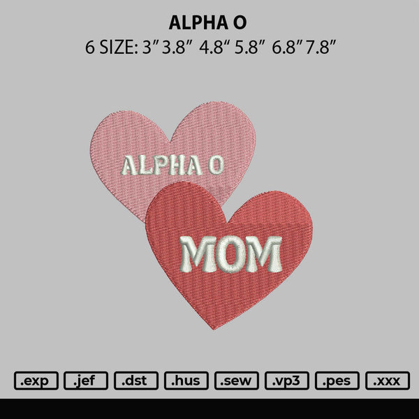 Alpha O Embroidery File 6 sizes