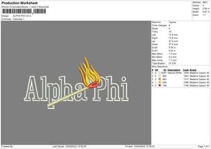 Alpha Phi Embroidery File 4 size