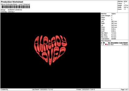 Alreadytext 02 Embroidery File 6 sizes