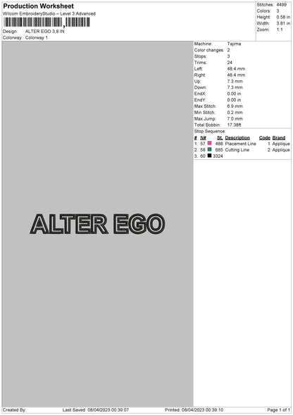 Alter Ego Embroidery File 6 sizes