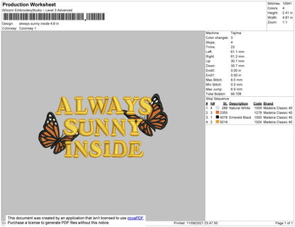 Always Sunny Embroidery File 4 size