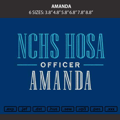 Amanda Text Embroidery Machine Design File 6 sizes