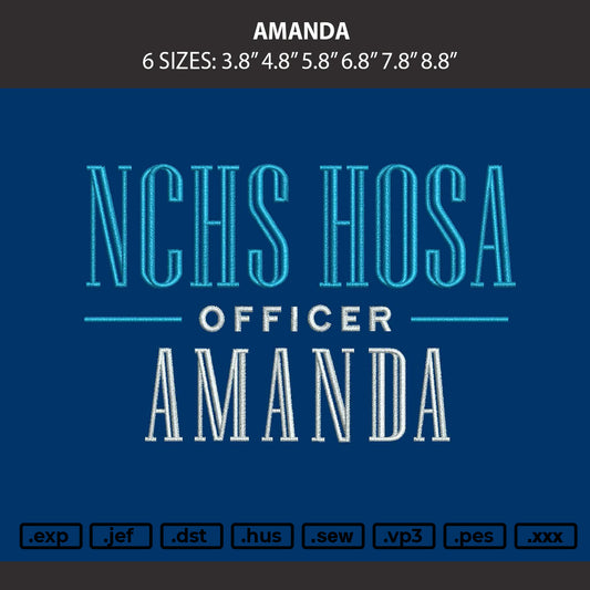 Amanda Text Embroidery Machine Design File 6 sizes