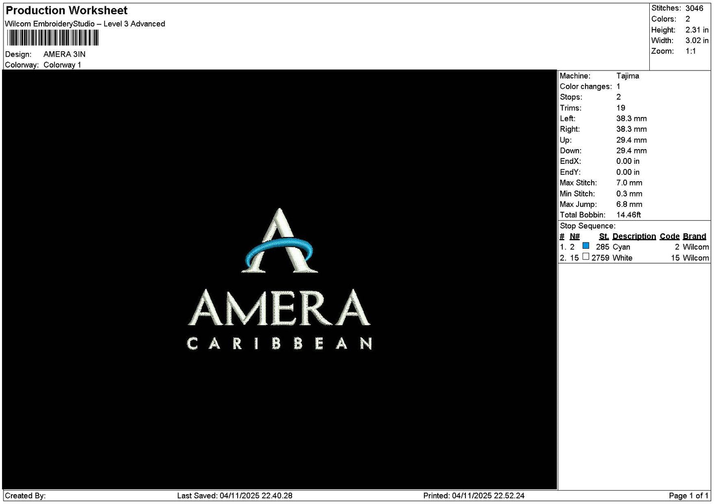 Ameratext 001 Embroidery File 6 sizes