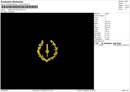 America H Gold Embroidery File 6 sizes