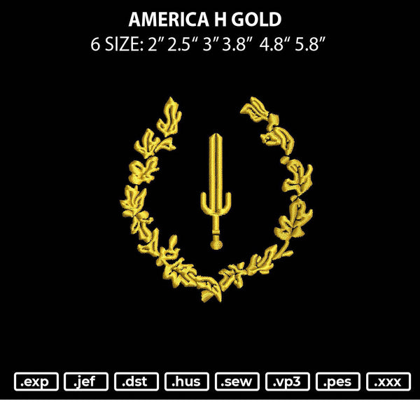 America H Gold Embroidery File 6 sizes