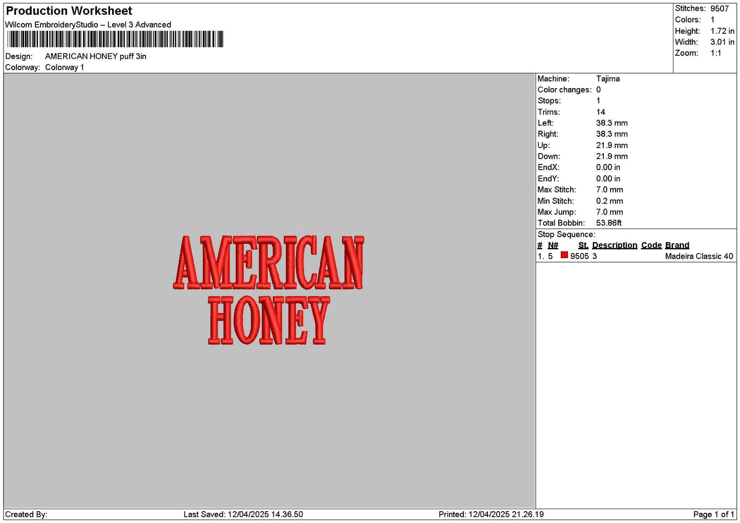 Americantext 1204 Embroidery File 6 sizes