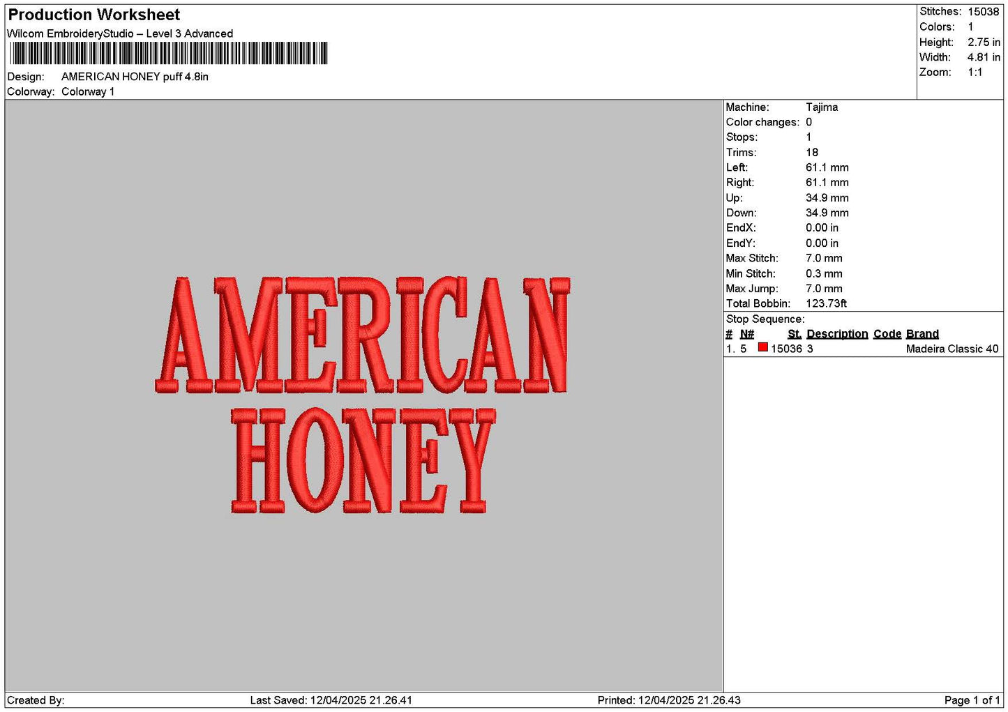 Americantext 1204 Embroidery File 6 sizes