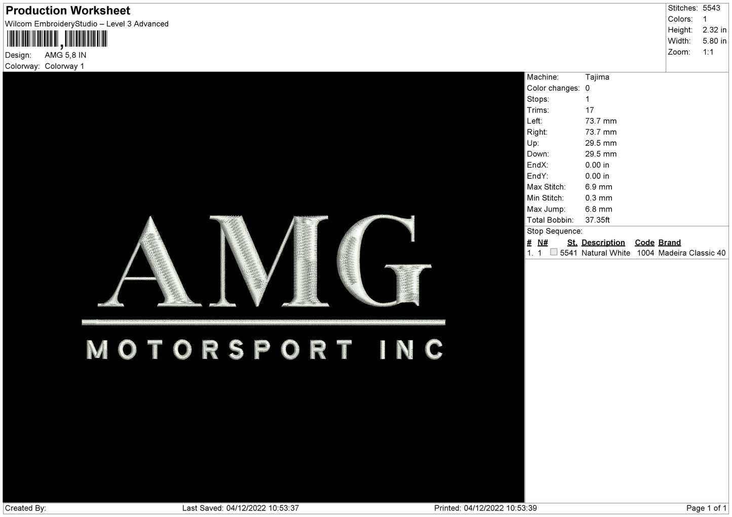 Amg Embroidery File 6 sizes
