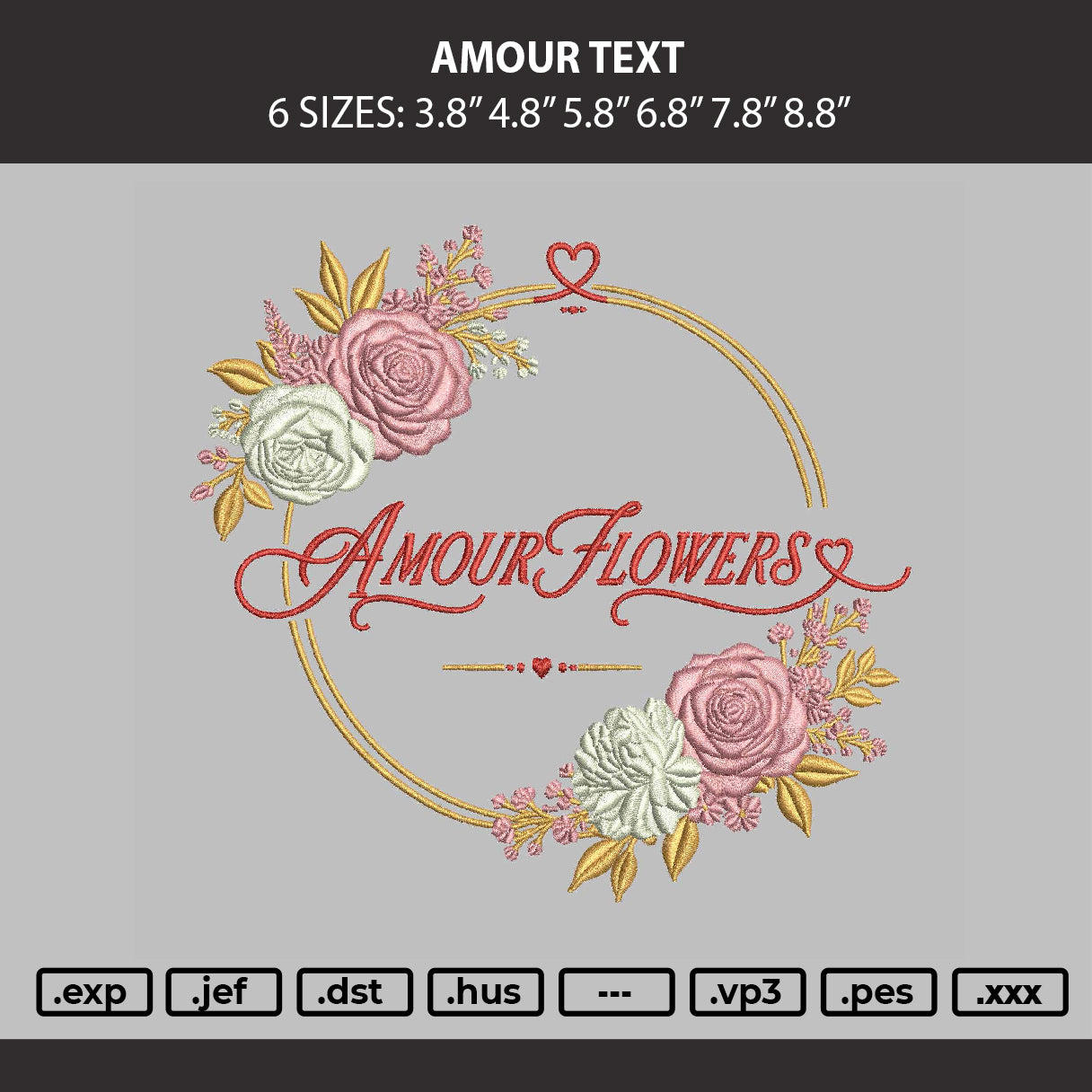 Amour Text Embroidery Machine Design File 6 sizes