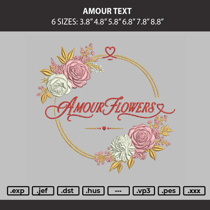 Amour Text Embroidery Machine Design File 6 sizes