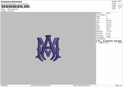 AM Puff Logo  Embroidery Machine Design File