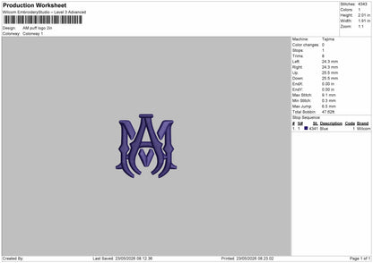 AM Puff Logo  Embroidery Machine Design File