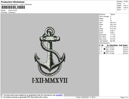Anchor Embroidery File 4 size