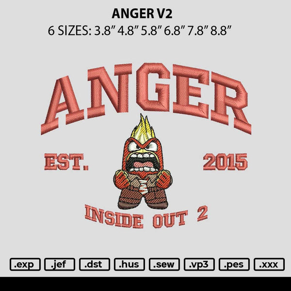 Anger V2 Embroidery File 6 sizes