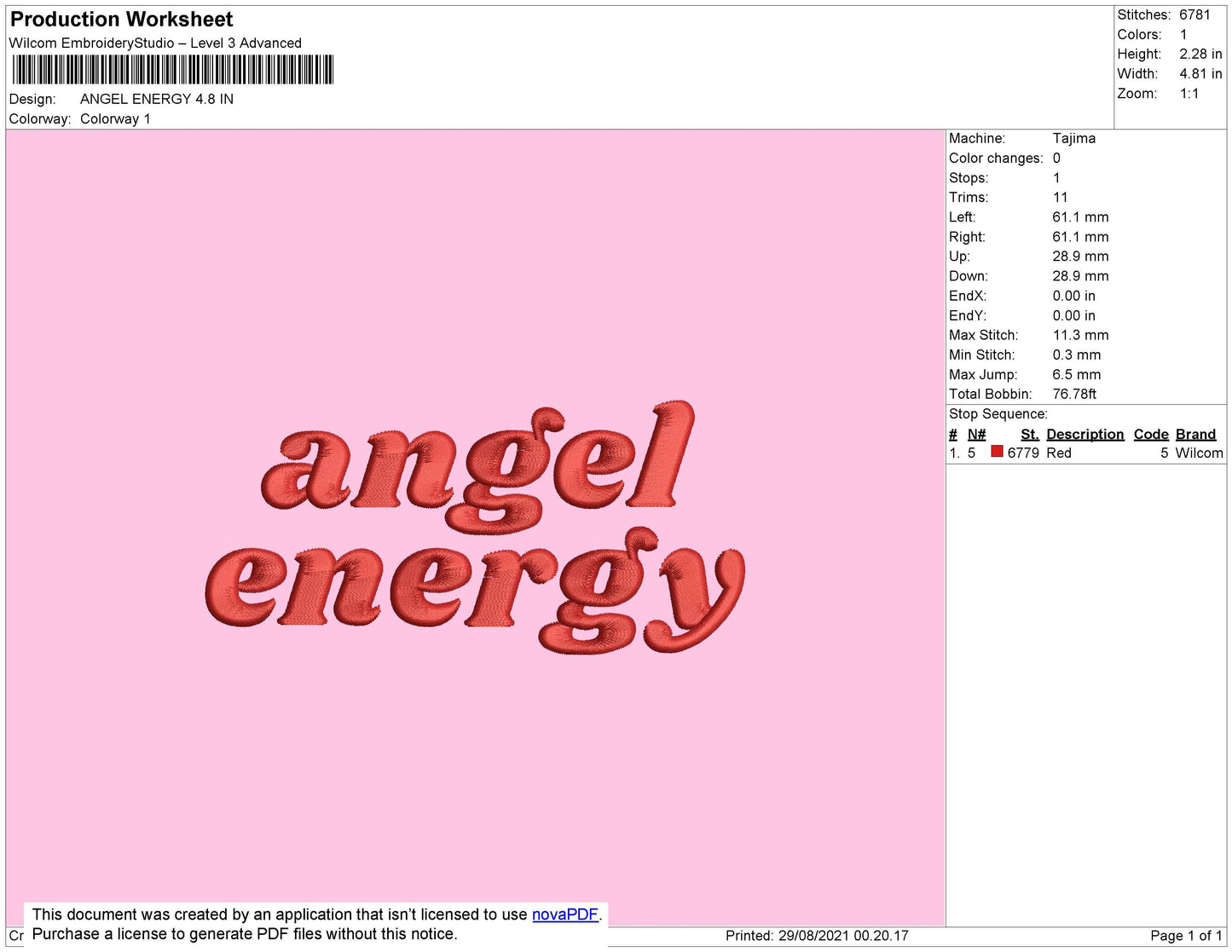 Angel Energy Embroidery File 4 size