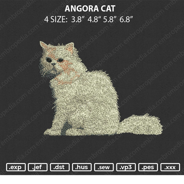 Angora Cat Embroidery File 4 size