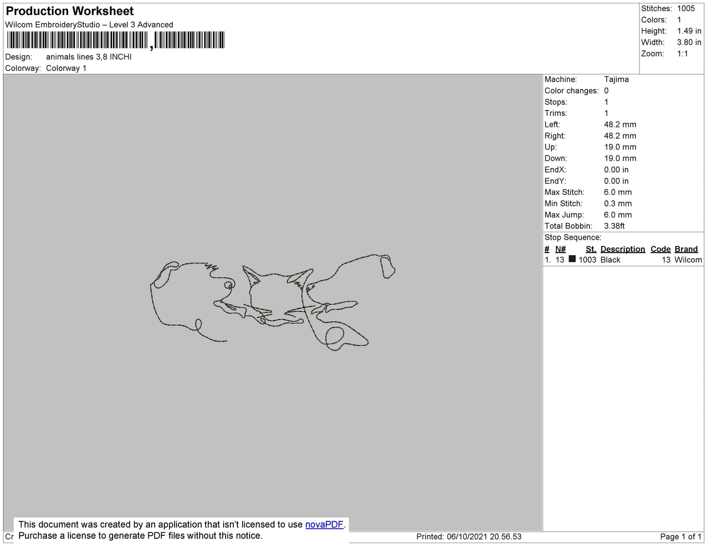 Animals Lines Embroidery File 4 size