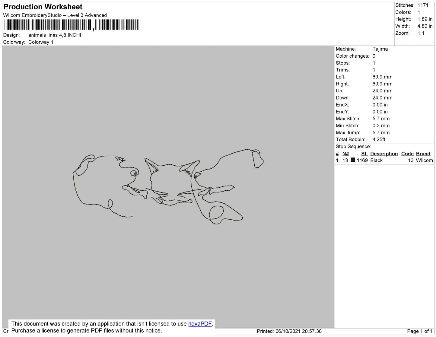 Animals Lines Embroidery File 4 size
