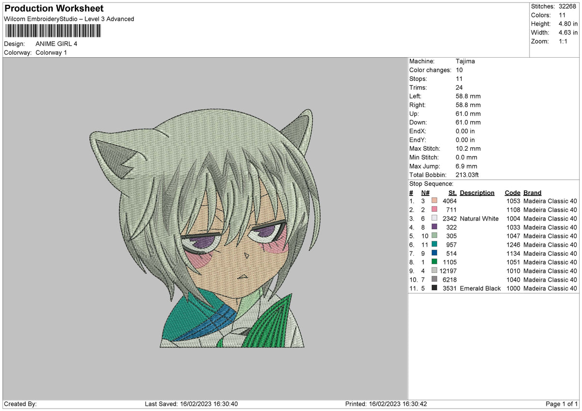 Anime Girls Embroidery File 6 sizes – Master Digitizer