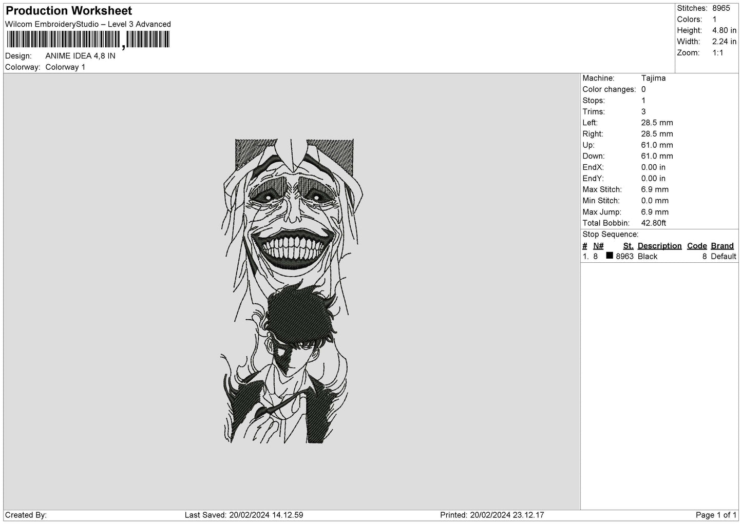 Animeline 01 Embroidery File 6 sizes