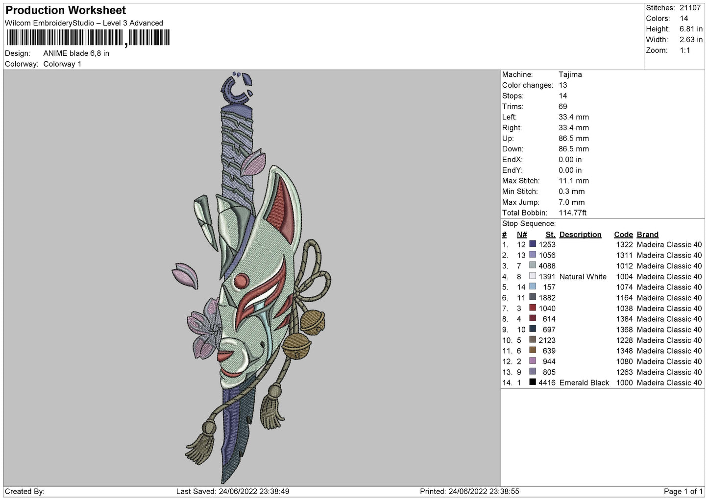 Anime Blade Embroidery File 4 sizes
