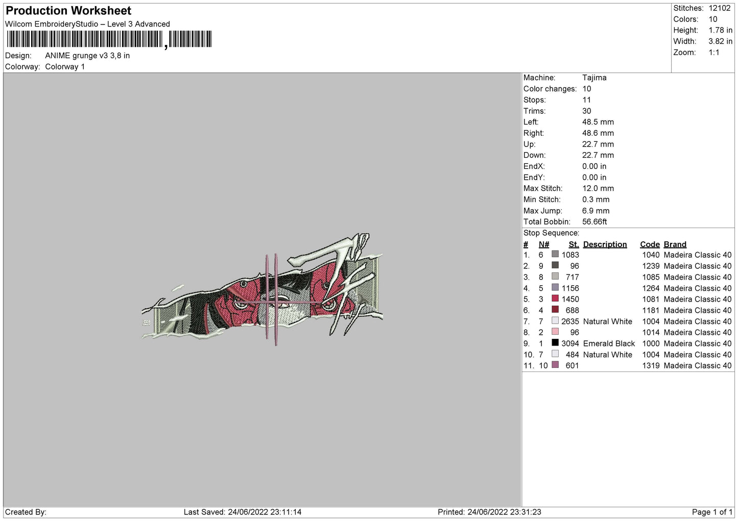 Anime Grunge V3 Embroidery File 4 sizes