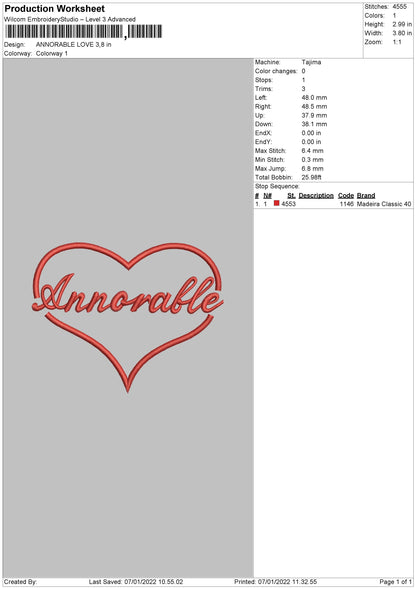 Annorable Love Embroidery File 4 size