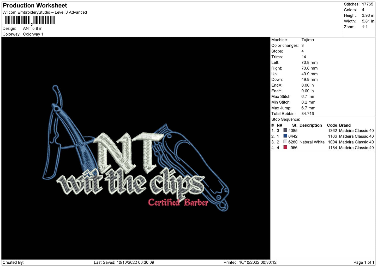 ANT Embroidery File 6 sizes