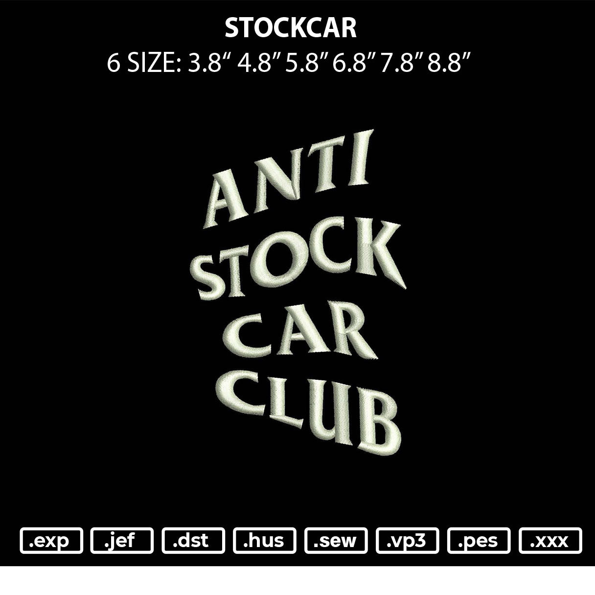 Stockcar Embroidery File 6 sizes